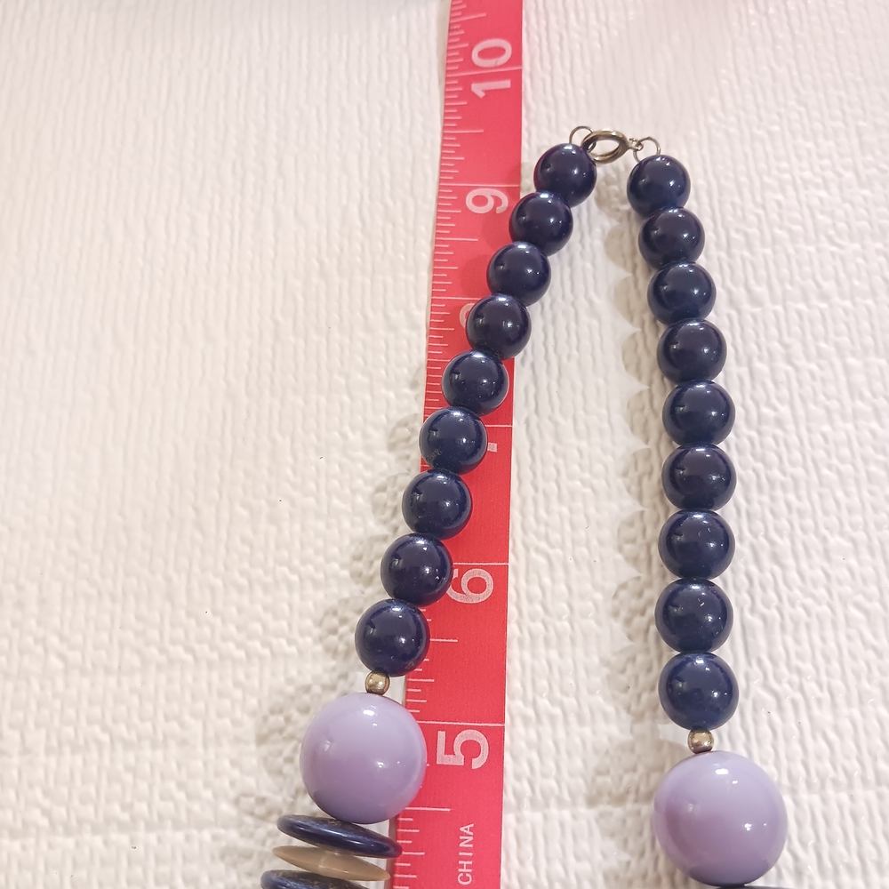 Purple Blue Beaded Spacer Disc Necklace Vintage - Picture 5 of 5